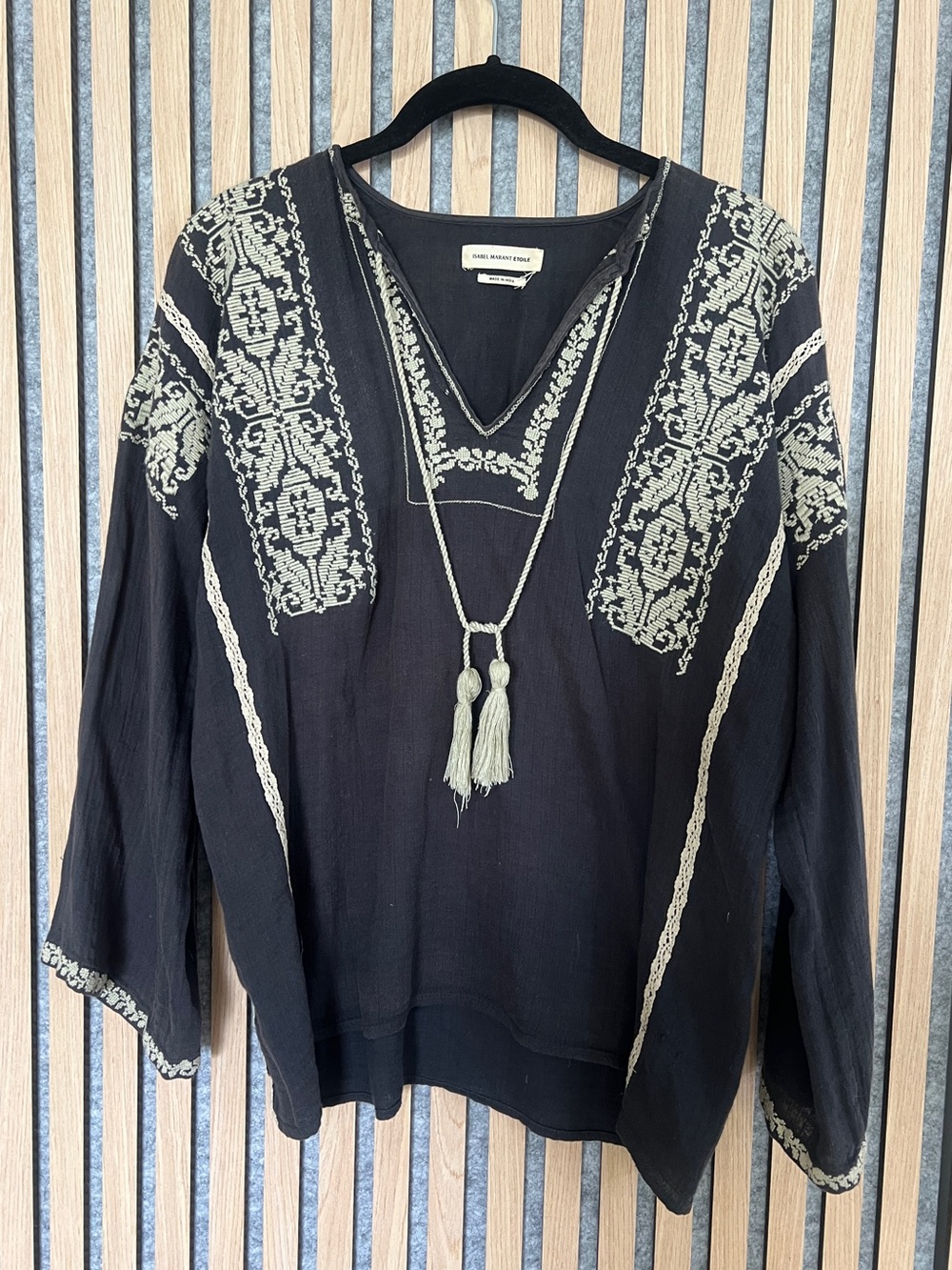 Isabel Marant Embroidered Peasant Blouse Tassel Top - FR 36 US Small